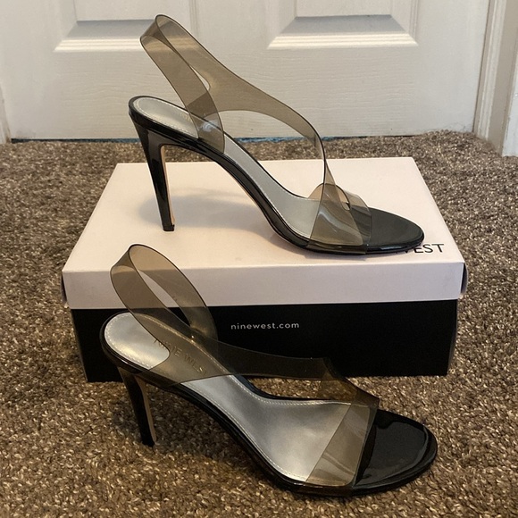 Nine West Ilene Dress Sandals Heels Black Transparent Top 4” Heel sz 9 NIB - Picture 4 of 7